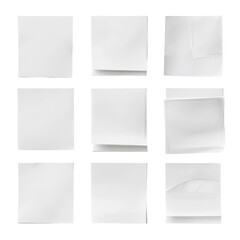 Nine blank sticky notes, various creases and textures