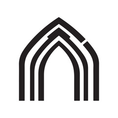 Abstract arched doorway, black vector illustration, minimalist design, geometric pattern, architectural element.