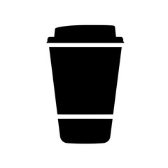 Silhouette of takeaway coffee cup with lid in black and white representing beverage or café concept