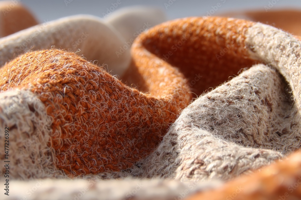 Leinwandbilder Textured fabric in warm tones displayed in natural light, highlighting intricate patterns and softness