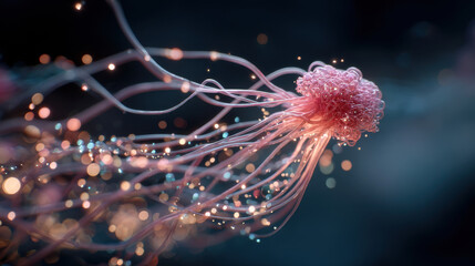 Obraz premium Digital painting of neutrophil with glowing filaments, showcasing beauty and complexity