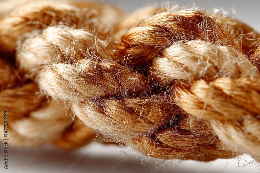 Poster close-up view of intertwined natural fiber rope showcasing texture and detail under soft lighting