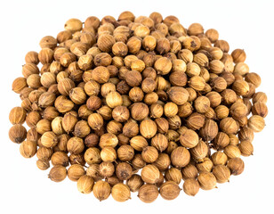 Pile Of Coriander Seeds On White Background