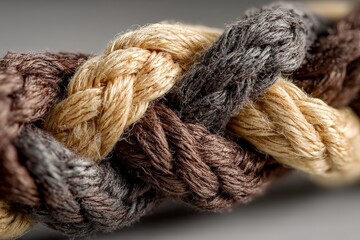 Close-up view of intertwined natural fiber ropes in earthy tones showcasing intricate craftsmanship and texture