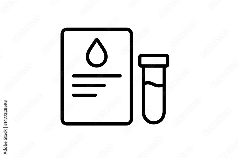 Poster Set of web icons featuring a document with a droplet symbol and a laboratory test tube for medical applications
