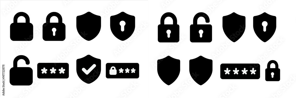 Aufkleber set of web icons featuring security symbols like locks and shields for online safety and protection