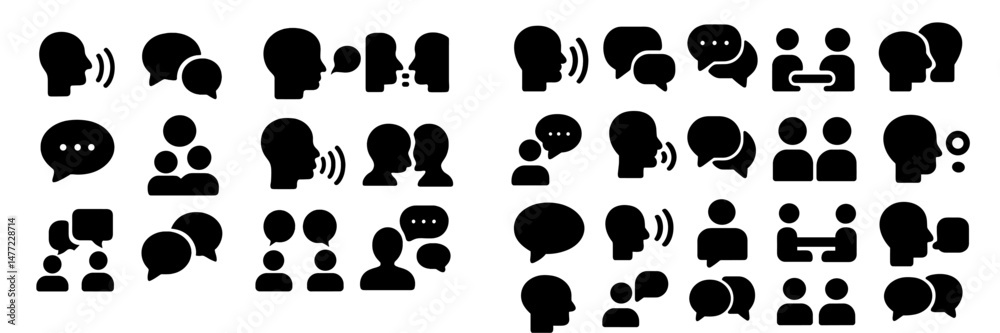 Fototapete Collection of web icons representing communication, conversation, and social interaction with various styles and arrangements