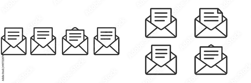 Fototapete Set of web icons showcasing various email designs in simple line art style for digital communication applications