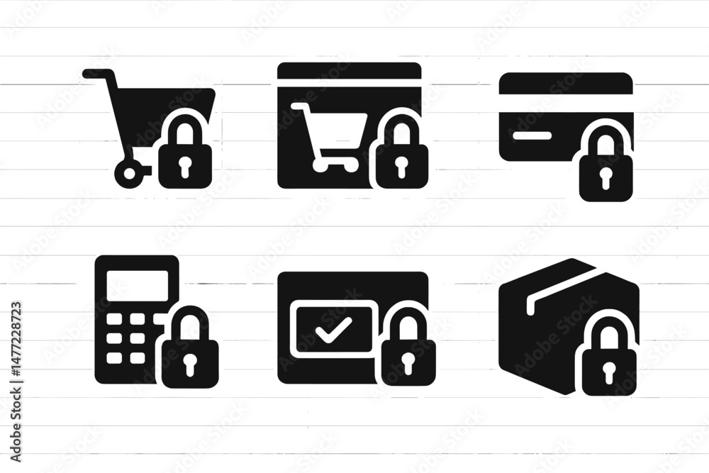 Poster Collection of web icons depicting secure shopping elements for online transactions and e-commerce activities
