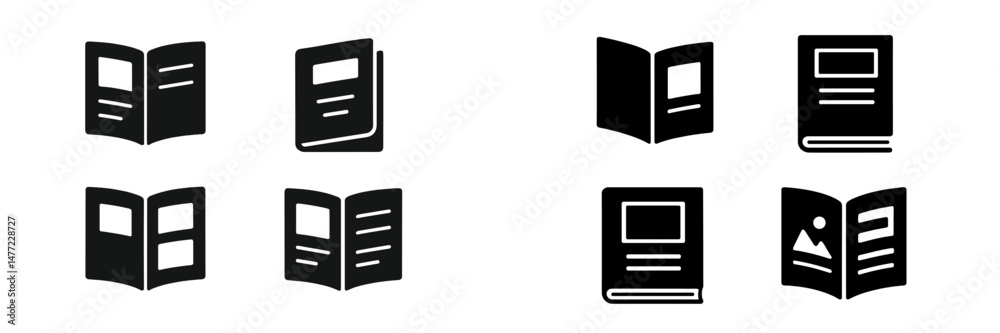 Poster Collection of web icons depicting open book designs for digital applications, showcasing various styles and formats