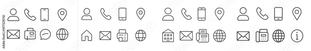 Fototapete Collection of minimalistic web icons representing communication and location functions in a clean design