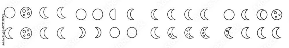 Leinwandbilder Set of minimalist web icons depicting the phases of the moon in a clean, monochrome design suitable for various applications