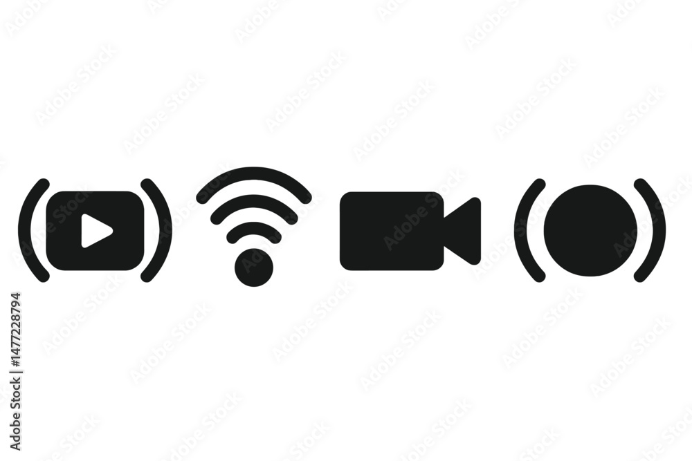 Poster Set of modern web icons representing multimedia functions including video, connectivity, and recording features for web applications