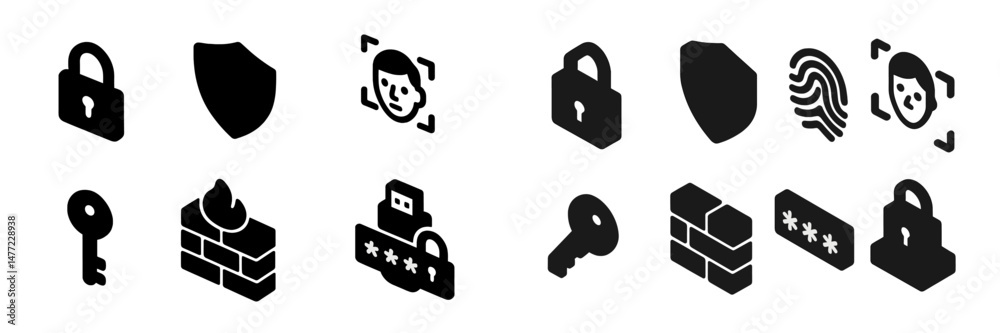 Fototapete Collection of web icons representing security features and user authentication concepts for digital applications
