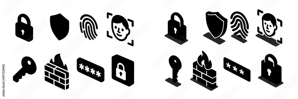 Leinwandbilder Collection of web icons depicting security, identity verification, and data protection concepts for digital applications