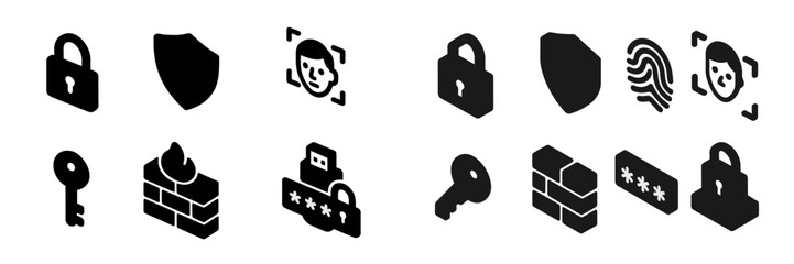 Collection of web icons representing security features and user authentication concepts for digital applications