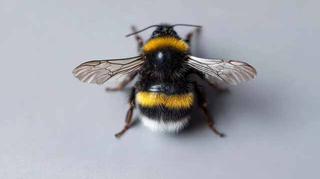 Closeup of a Bumblebee on a Gray Surface