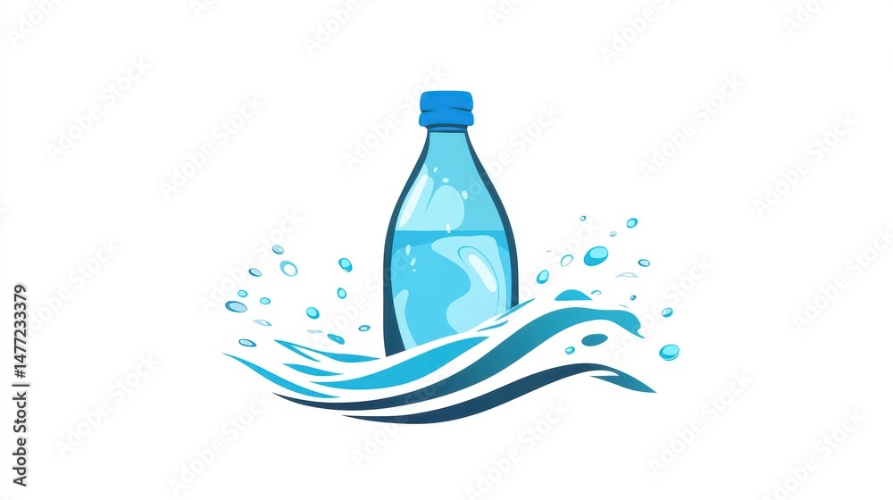 Poster Refreshing bottled water splashing in waves.