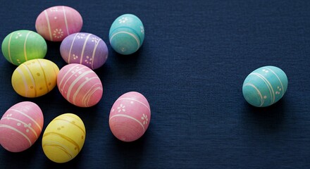 Pastel Easter Eggs on Dark Blue Background