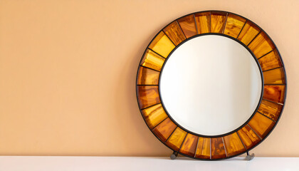 Vintage-inspired decorative mirror against wall amber tones home decor stylish setting