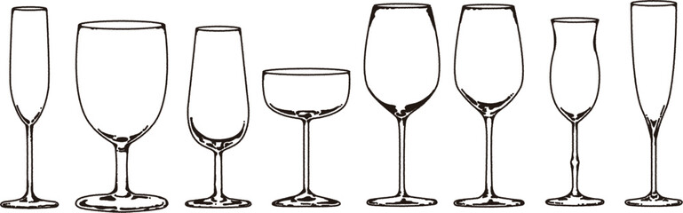 線画のグラスのイラストセット