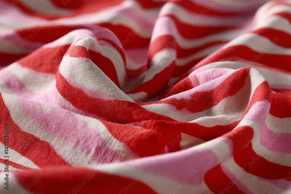 Poster vibrant red and pink fabric showcasing swirling patterns in a close-up view during daylight hours