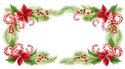 Festive Candy Cane Frame Border for Christmas Design Isolated on White Background