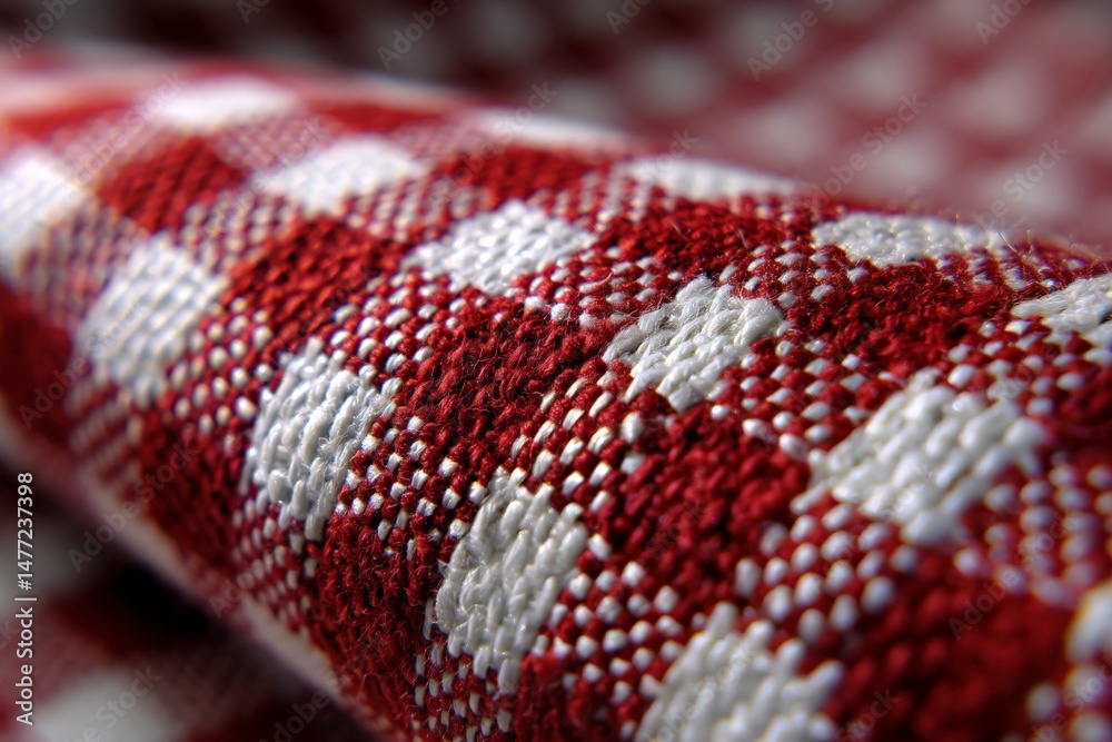 Leinwandbilder close-up view of red and white checkered fabric showcasing intricate woven patterns and textures