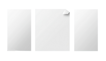 Blank white paper sheets, three different formats, ready for design