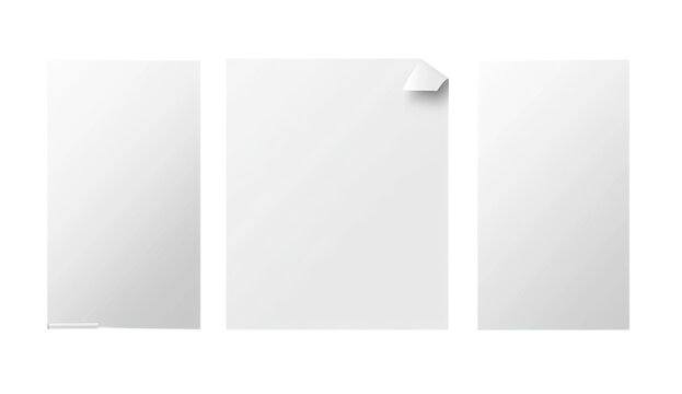 Blank white paper sheets, three different formats, ready for design