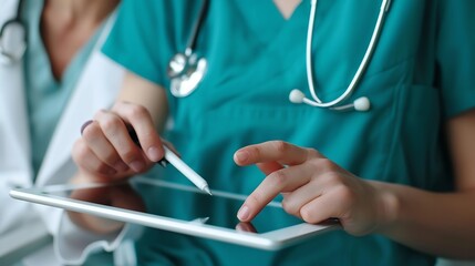 Close up of a doctor and patient discussing treatment plans over a tablet highlights personalized care and digital integration
