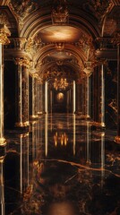 Obraz premium Opulent marble corridor gleaming with golden accents and reflected light
