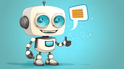 Fototapeta premium Professional Cartoon Robot with Speech Bubble Vector Illustration for Communication Concepts