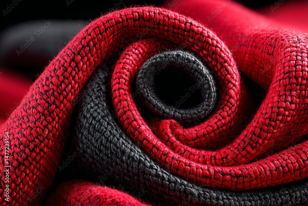 Aufkleber richly textured red and black fabric rolled artistically in a close-up view showcasing its intricate