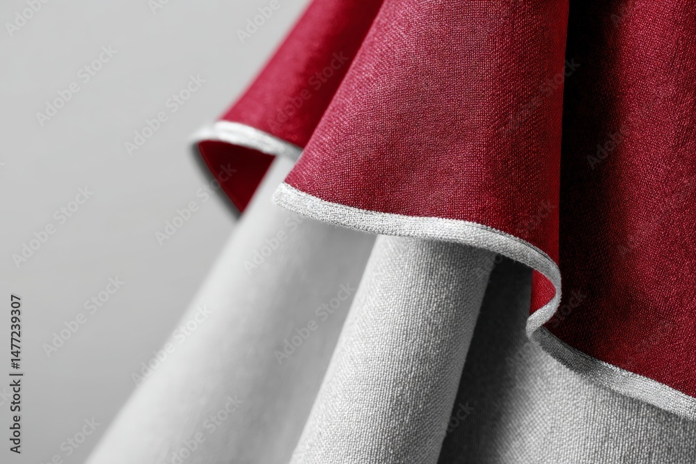 Fototapete close-up view of textured fabric with red and grey layers showcasing design details