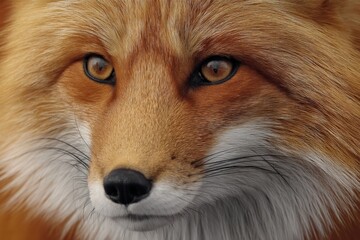 Close-up view of a red fox showing intricate fur details and expressive eyes in a serene forest setting during golden hour