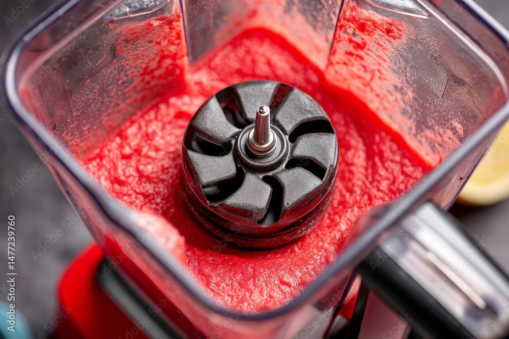 Aufkleber smooth blending of fresh strawberries in a blender creating a vibrant puree perfect for summer drink