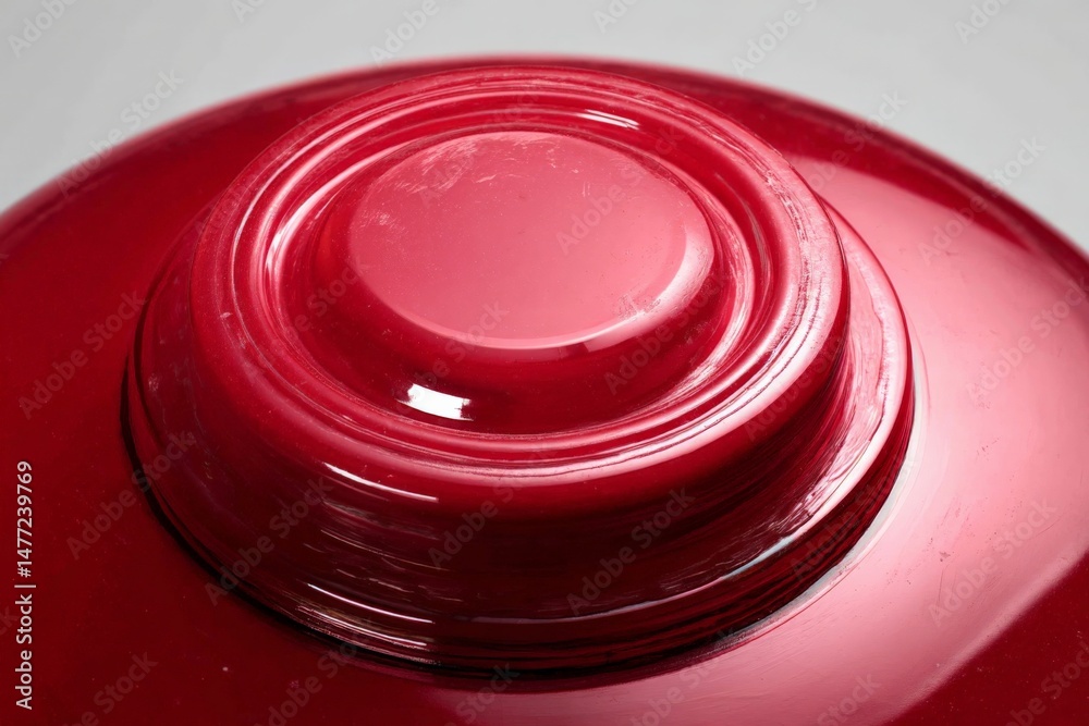 Poster Red ceramic bowl showcasing smooth, glossy surface and unique design features in studio setting