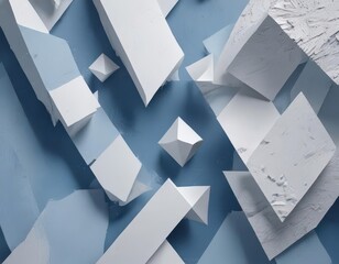Layered white geometric shapes on textured blue abstract background , rhombus, contemporary, crisp