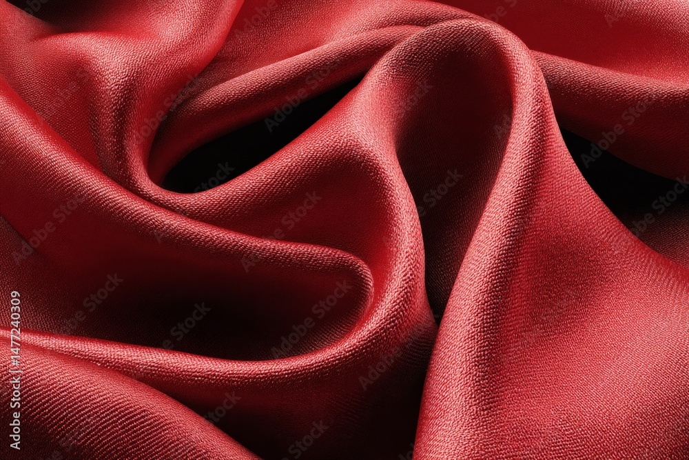 Poster rich red silk fabric drapes elegantly in soft waves showcasing texture and sheen for textile design 