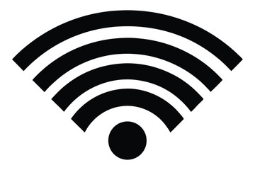 Black Wireless Signal Icon with Four Arcs and a Circle, Radio Waves