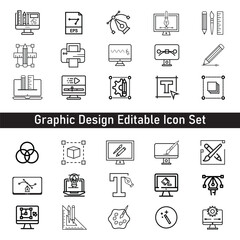 Graphic Design Editable Icon Set – Flat Style | Creative Tools & Symbols