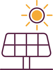 line art icon of a solar panel with sun 