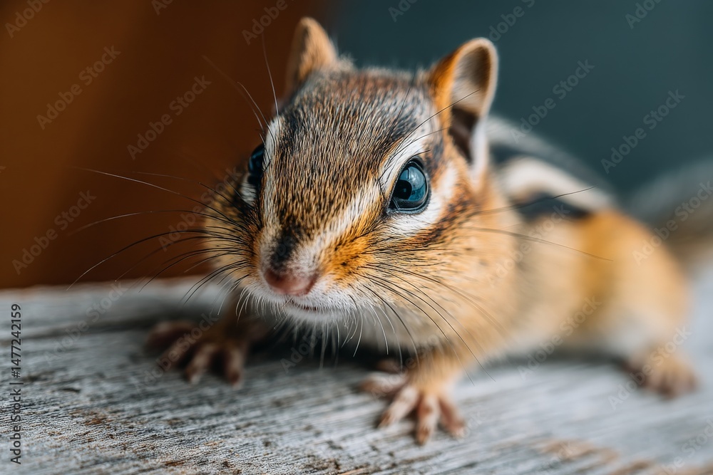 Aufkleber chipmunk exploring a wooden log in a cozy indoor setting during daylight hours