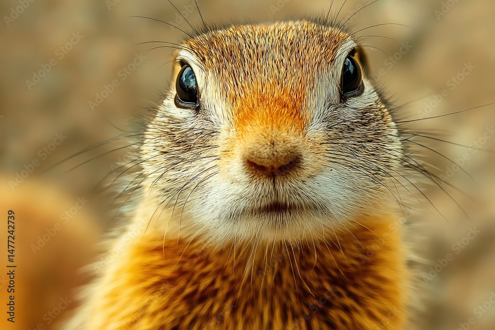 Poster close-up view of an alert squirrel in natural habitat during daytime in a grassy area