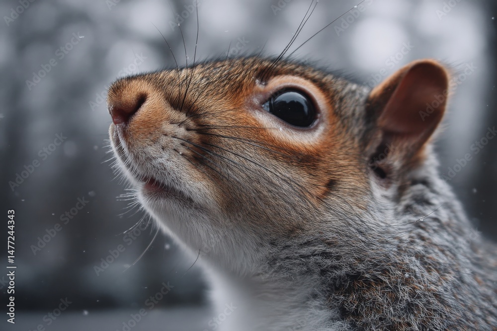 Poster squirrel exploring snowy landscape with curious gaze in winter afternoon light