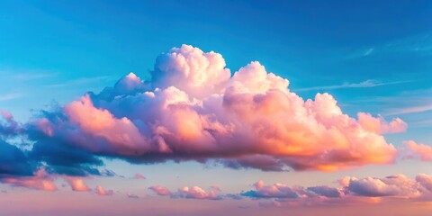 Soft pink clouds gently floating across a clear blue sky at sunset , sky, nature,  sky