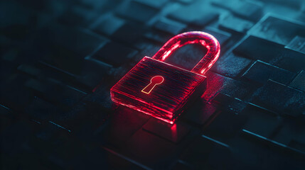 Digital Red Lock Symbol on a Dark Background with Glowing Effect