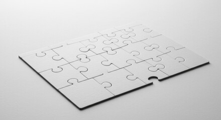 White puzzle pieces almost complete teamwork solution success