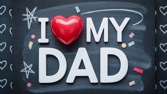 A heartwarming composition displaying the phrase i love my dad with a shiny red heart for fathers day greeting.